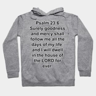 Psalms 23:6  Surely goodness and mercy shall follow me all the days of my life: and I will dwell in the house of the LORD for ever. Hoodie